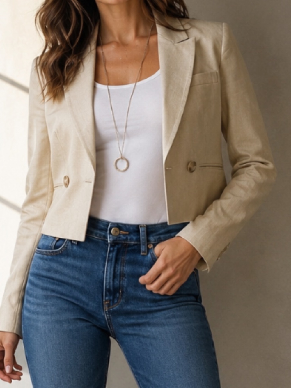 Jason Wu | Elegant Cropped Champagne Beige Jacket | Size Medium